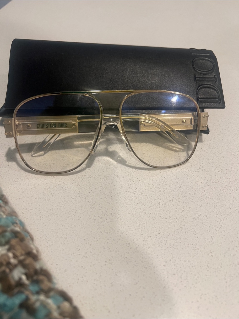 Dior Black Leather case and Dior Glasses with Embossed Logo